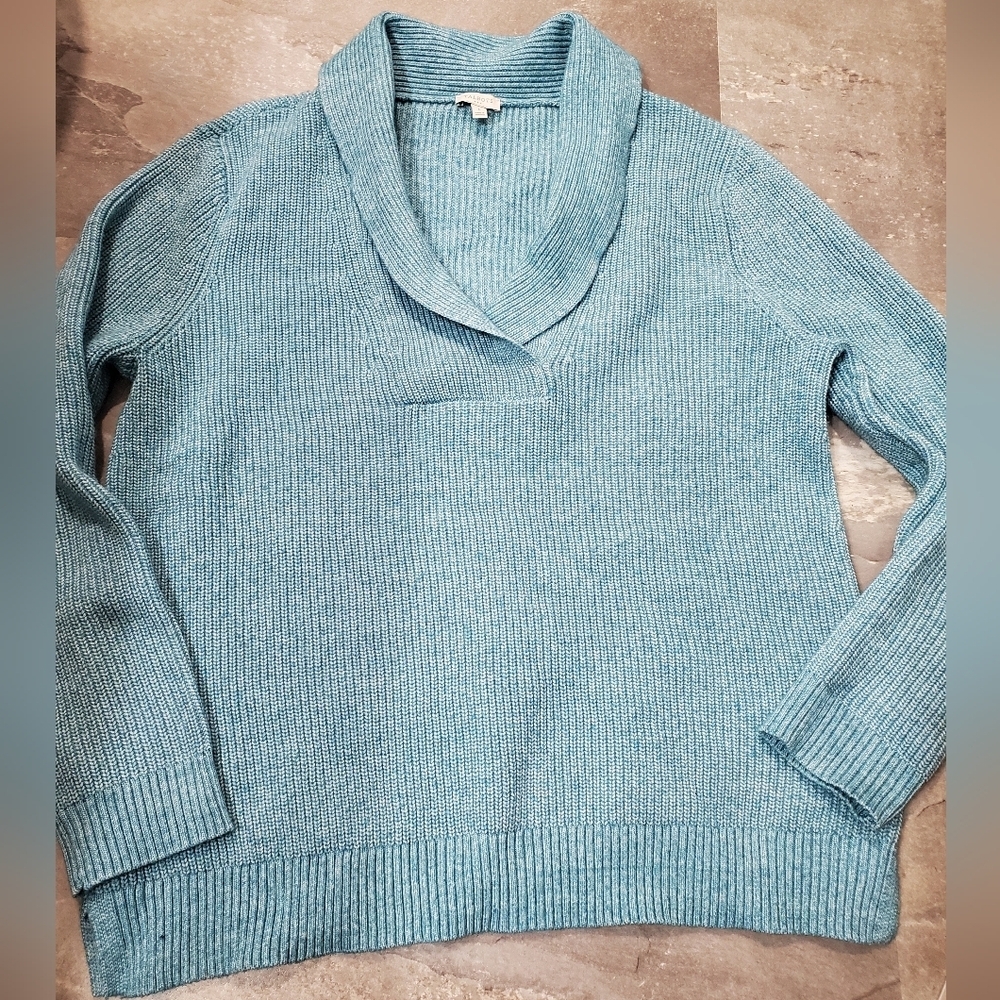 Talbots Shawl Collar Shaker Stitch Pullover. Ribbed. Wool Blend. Oversized L.